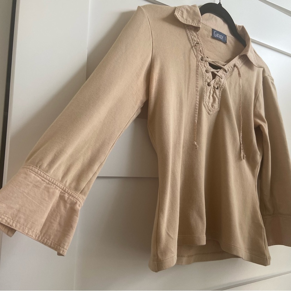 Garage 90s Y2K Beige Lace-Up Top